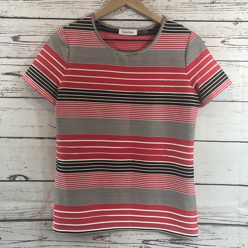 3/$10 CALVIN KLEIN Striped and Ribbed Pullover Top